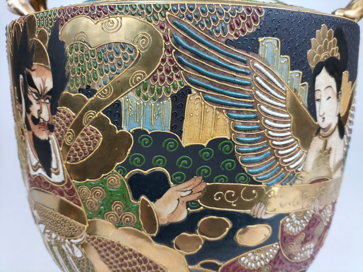 Lư hương satsuma cổ lớn của Nhật Bản được trang trí hình các chiến binh // Thời Minh Trị - thế kỷ 19