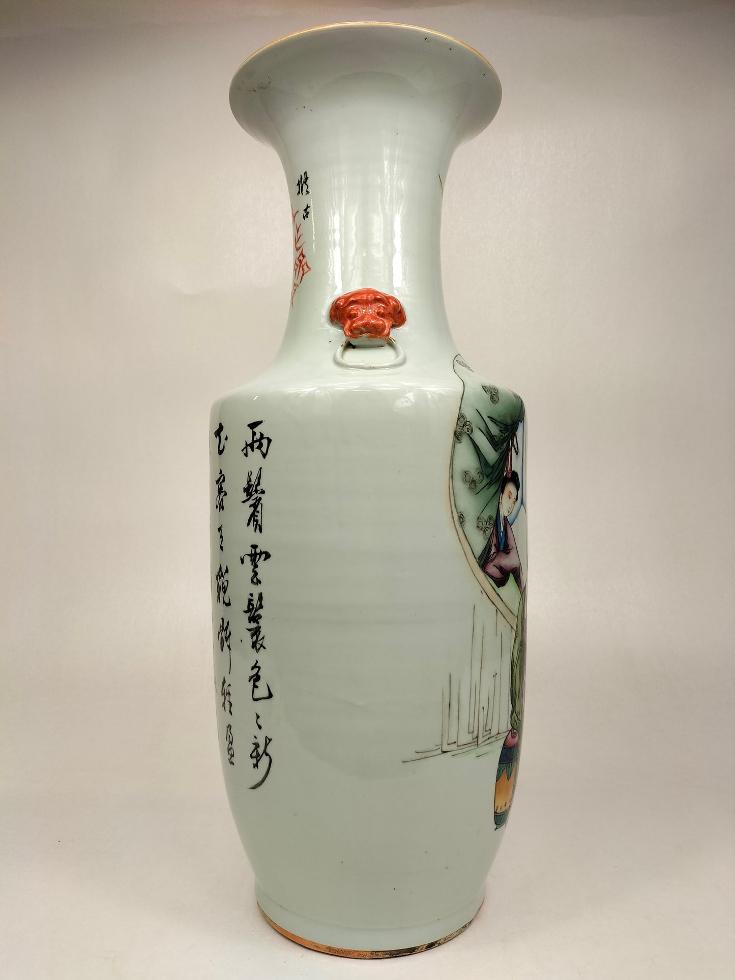 大型古董中国钱江花瓶，装饰有女士和儿童图案 // 民国时期（1912-1949 年）