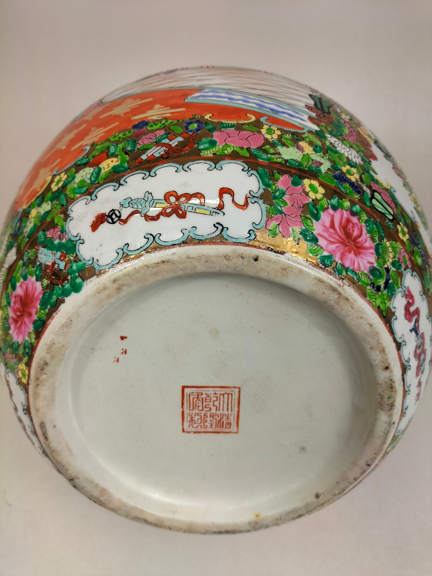 Grand vase double gourde à médaillon rose canton chinois XL // Milieu du 20e siècle