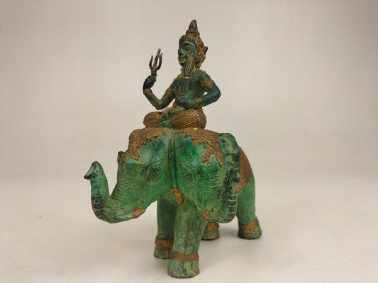 Bronze gilded statue of a temple guardian riding an elephant // Thailand - 20th century