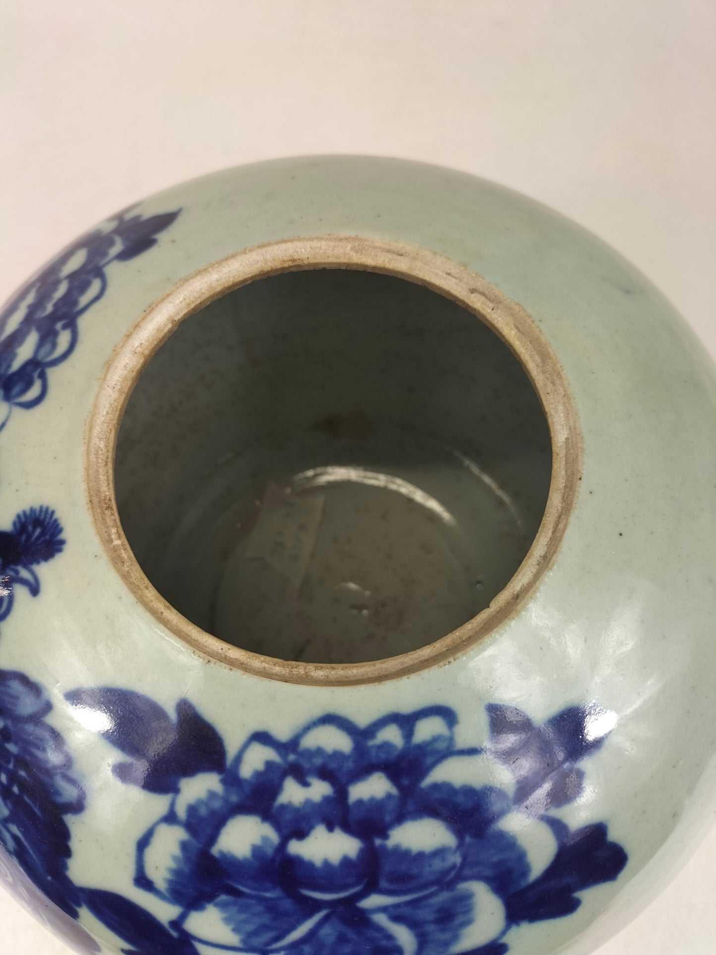 Pot à gingembre chinois ancien en céladon à décor de paon et de fleurs // Dynastie Qing - 19ème siècle