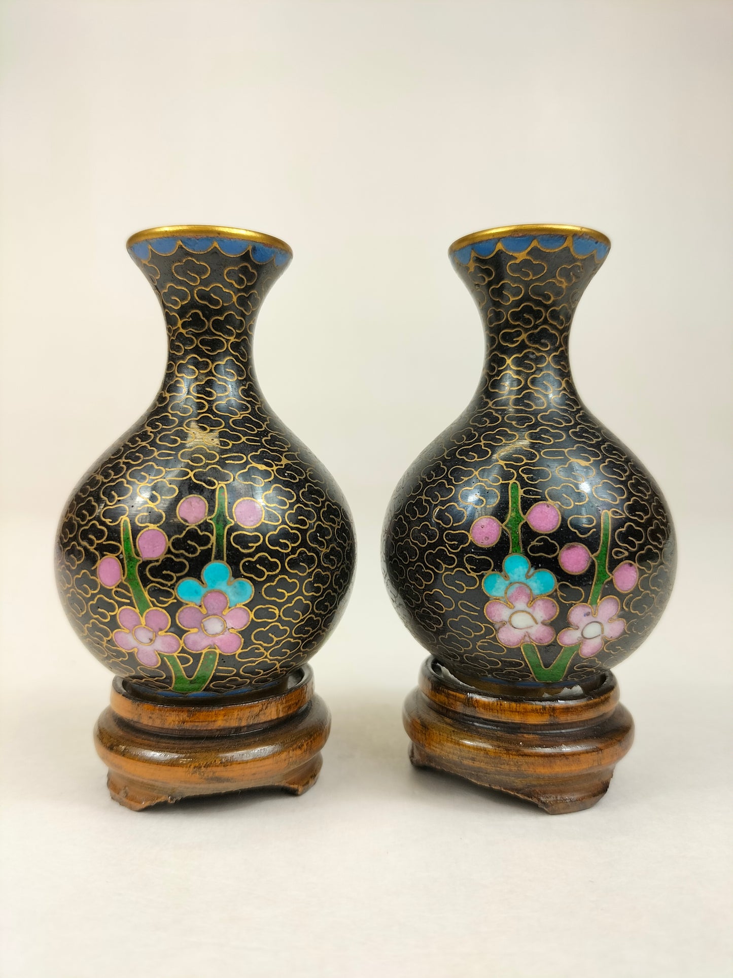 Cặp bình hoa cloisonne Trung Quốc được trang trí bằng hoa // thế kỷ 20