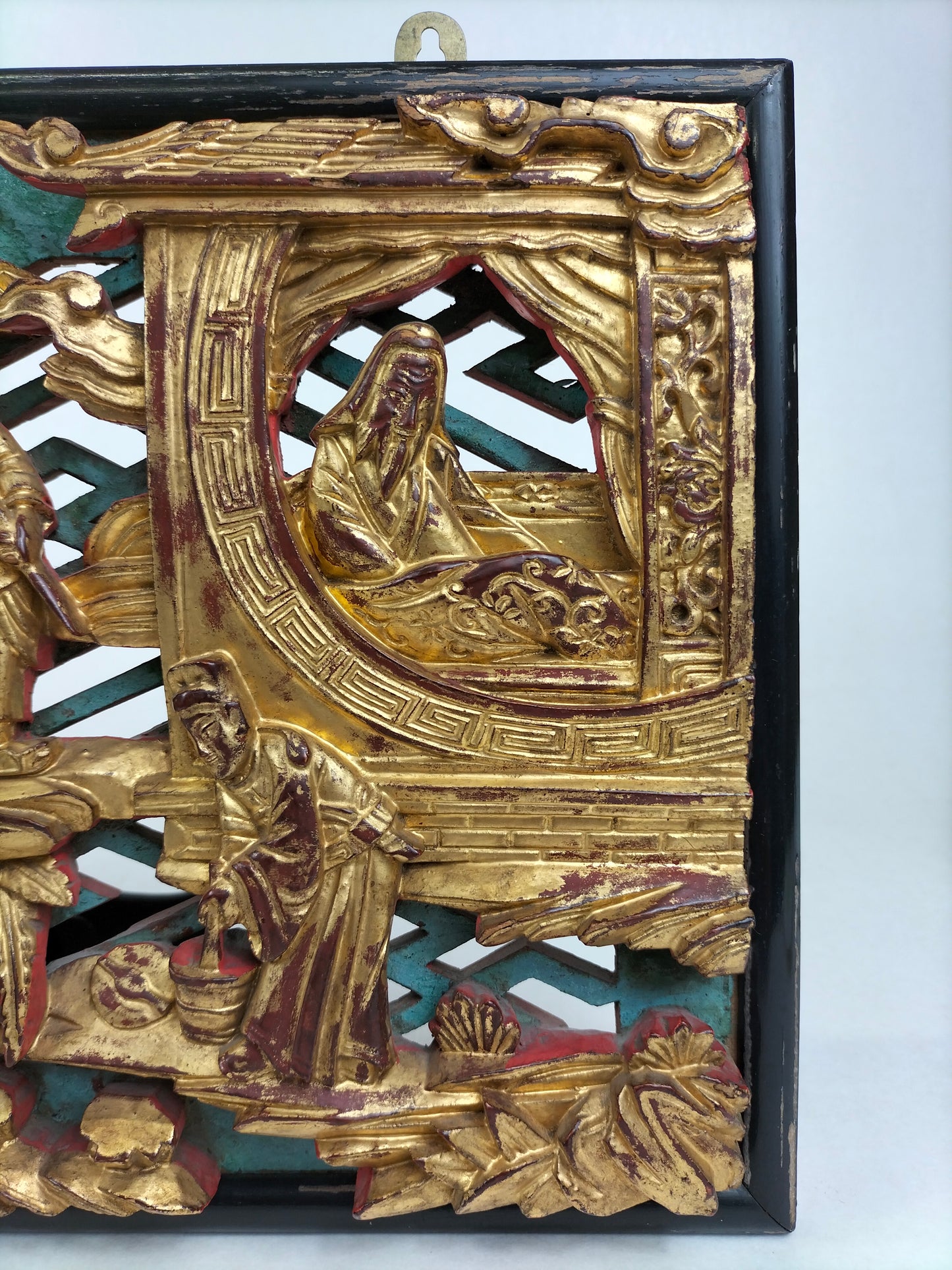 古董中国手工木雕，饰有人物图案//20 世纪初