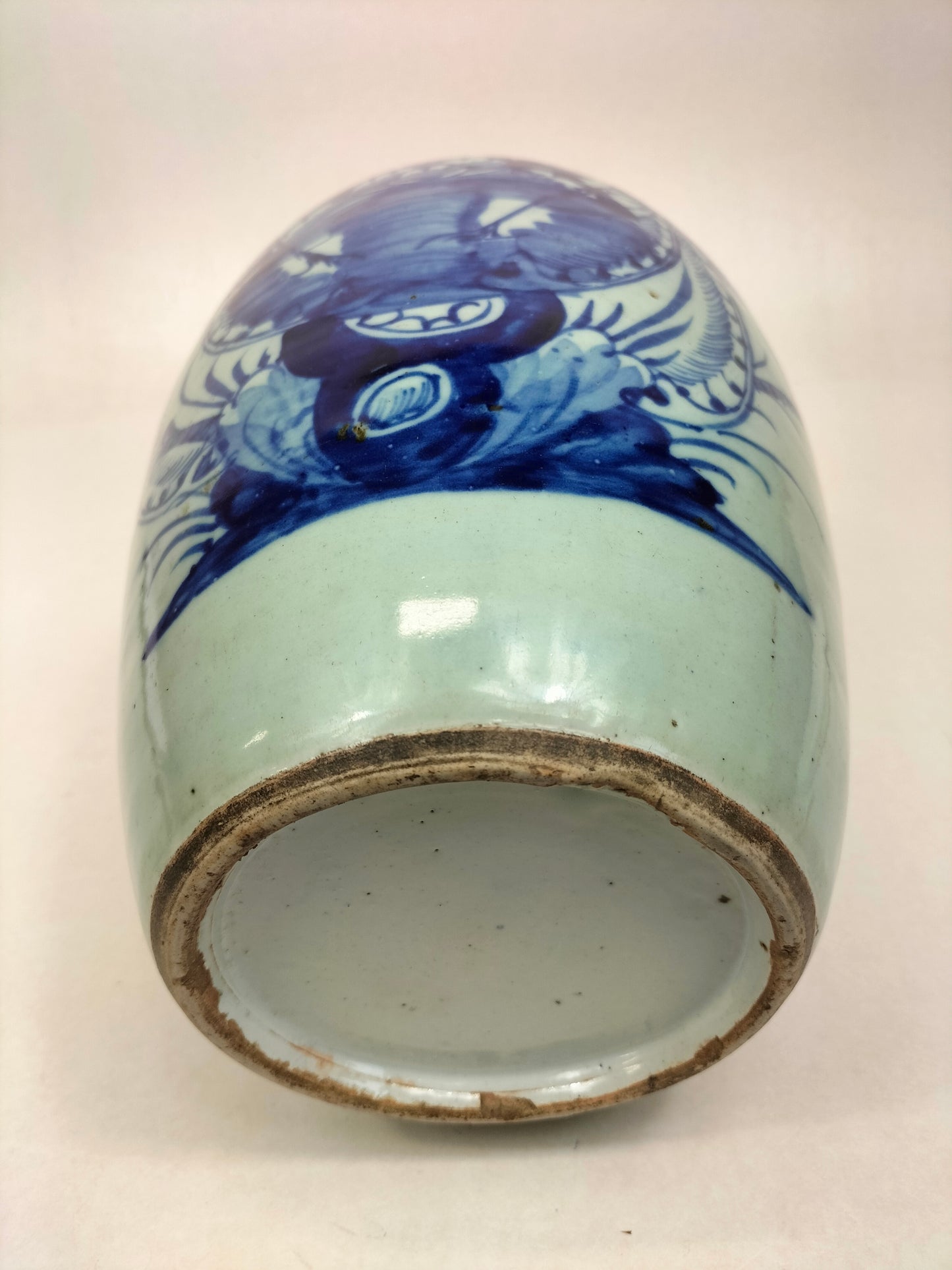 Antique Chinese celadon colored ginger jar decorated with birds and flowers // Qing Dynasty - 19th century