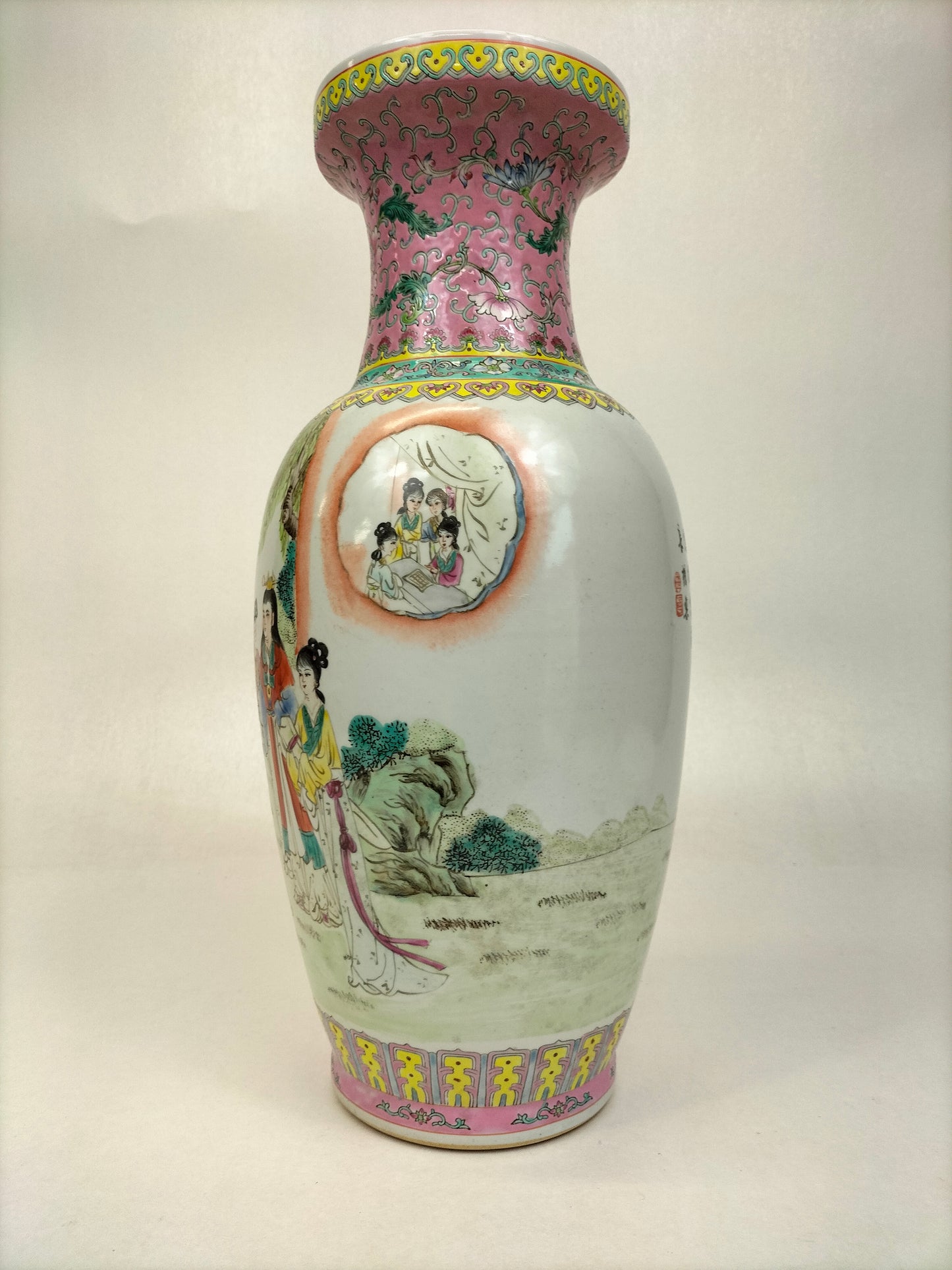 Chinese famille rose fencai vase decorated with an Imperial garden scene // 20th century