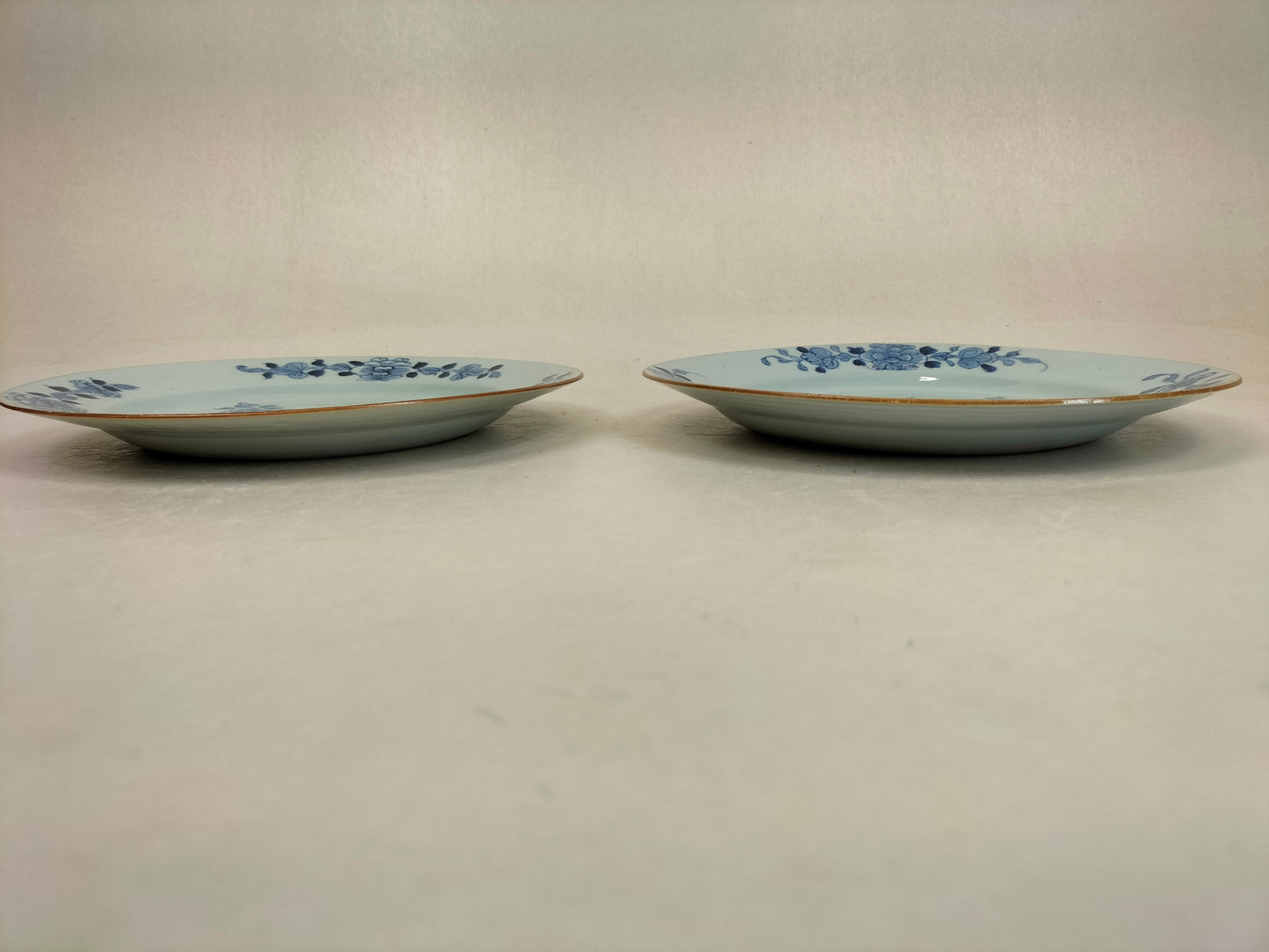 Pair of antique Chinese plates decorated with flowers // Qing Dynasty - Kangxi period - 18th century