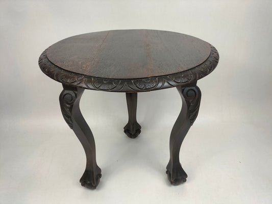 Vintage tripod wooden side table decorated with flowers // Ball & claw - England - Mid 20th century