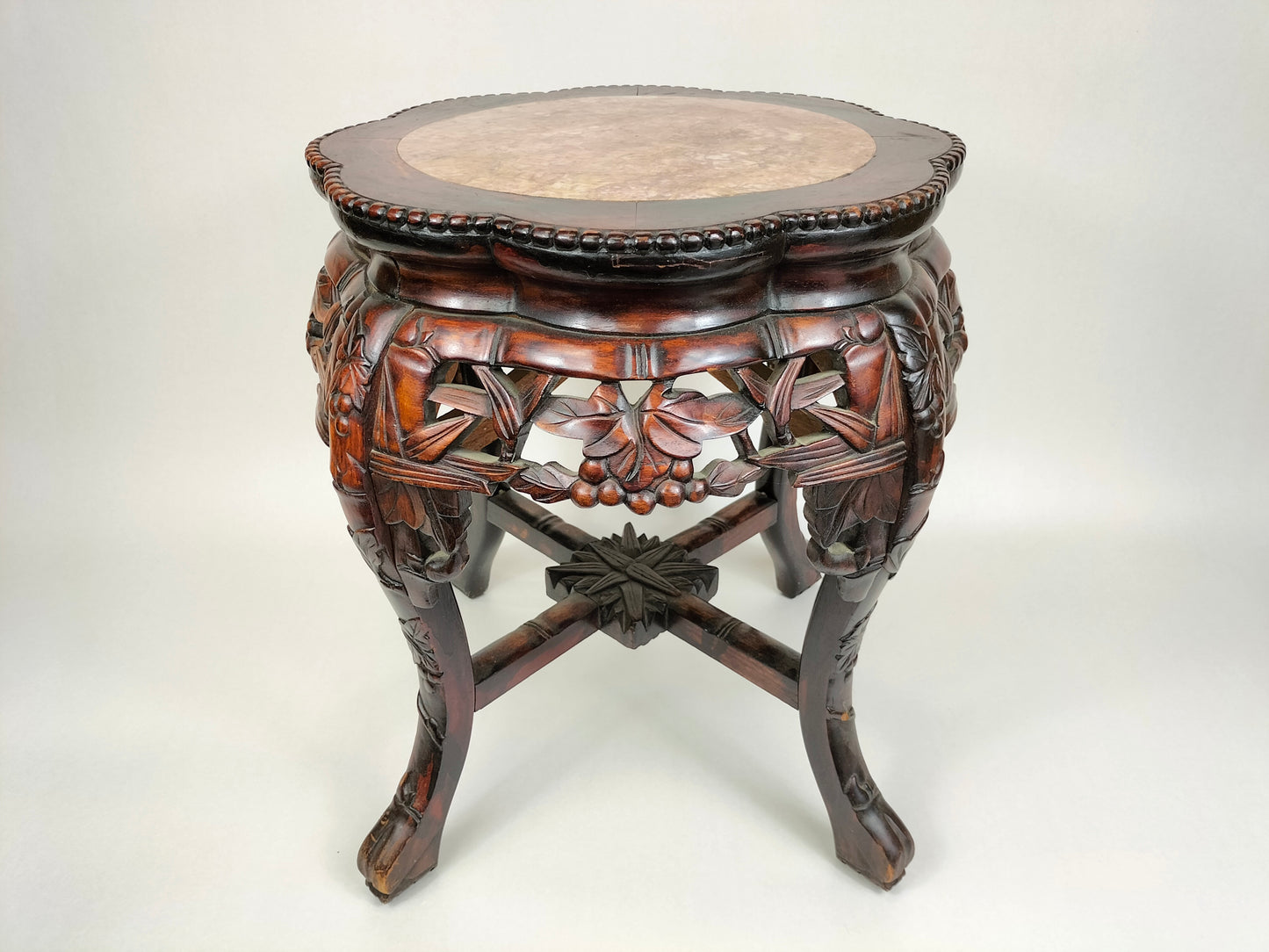 Vintage Chinese rosewood table inlaid with a marble top