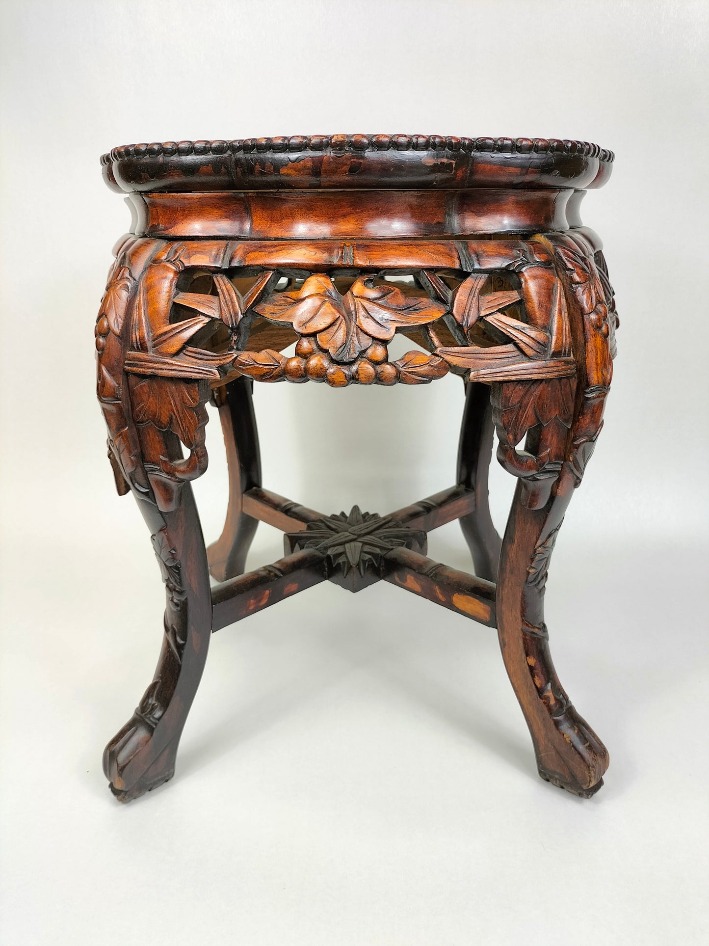 Chinese wooden side table inlaid with marble top // Mid 20th century