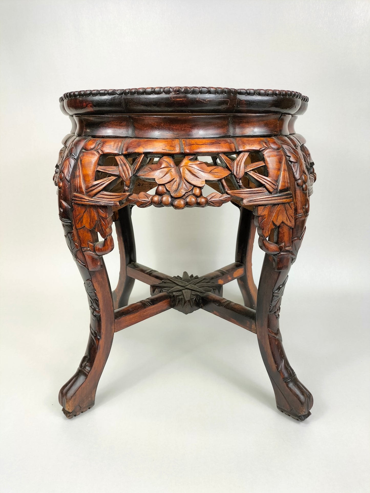 Chinese wooden side table inlaid with marble top // Mid 20th century