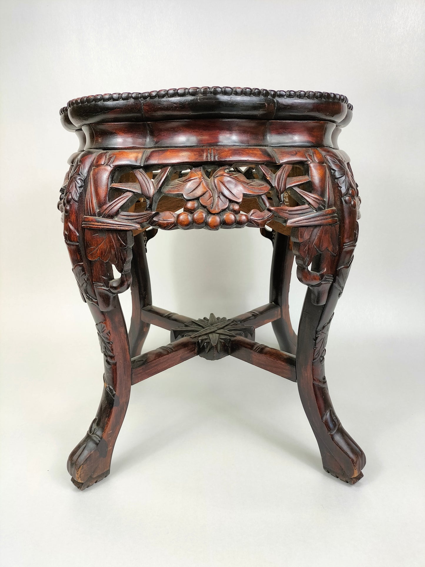 Chinese wooden side table inlaid with marble top // Mid 20th century