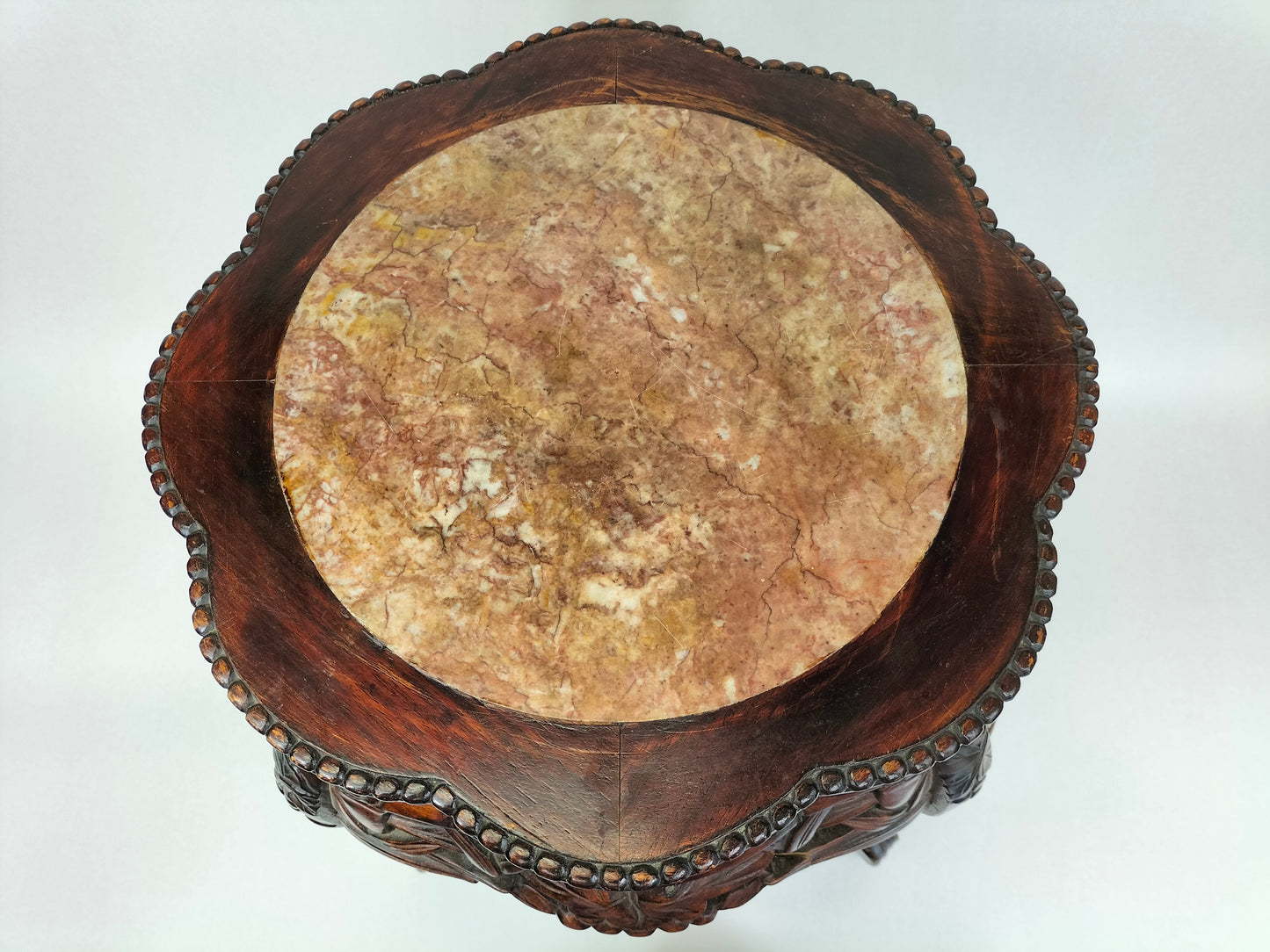 Chinese wooden side table inlaid with marble top // Mid 20th century