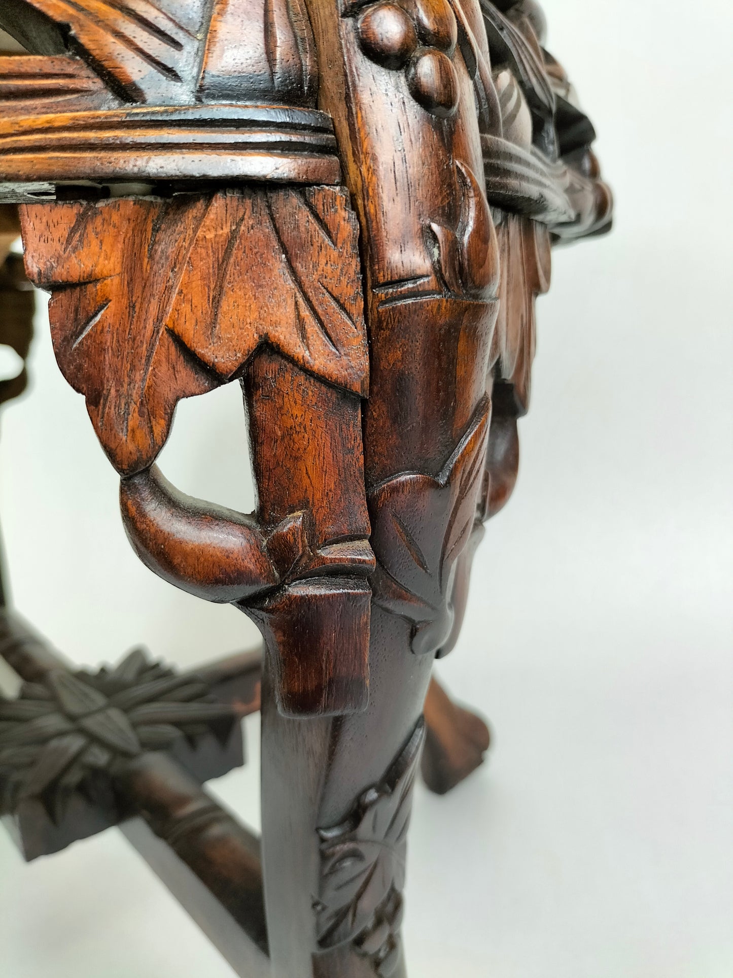 Chinese wooden side table inlaid with marble top // Mid 20th century