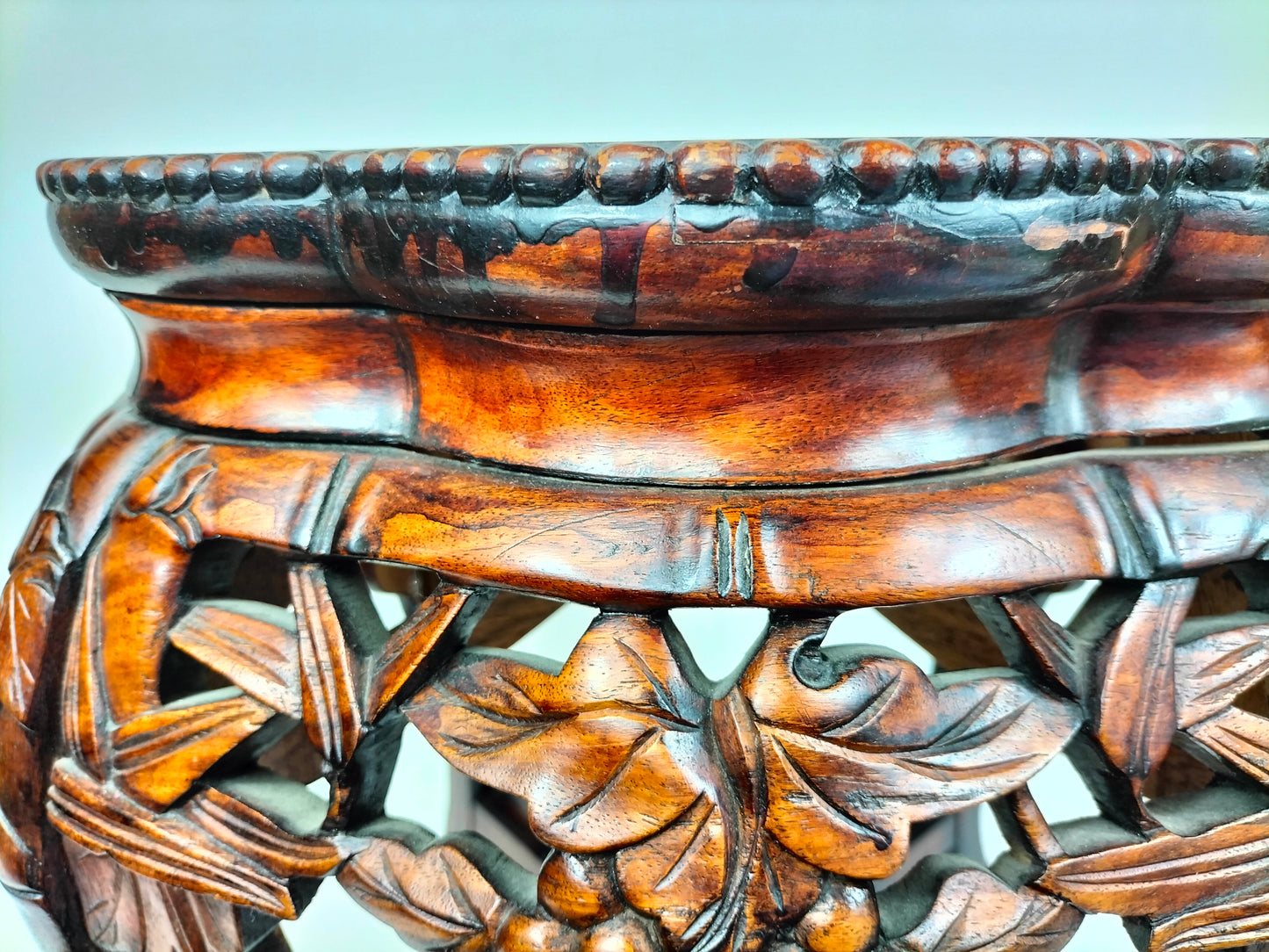 Chinese wooden side table inlaid with marble top // Mid 20th century