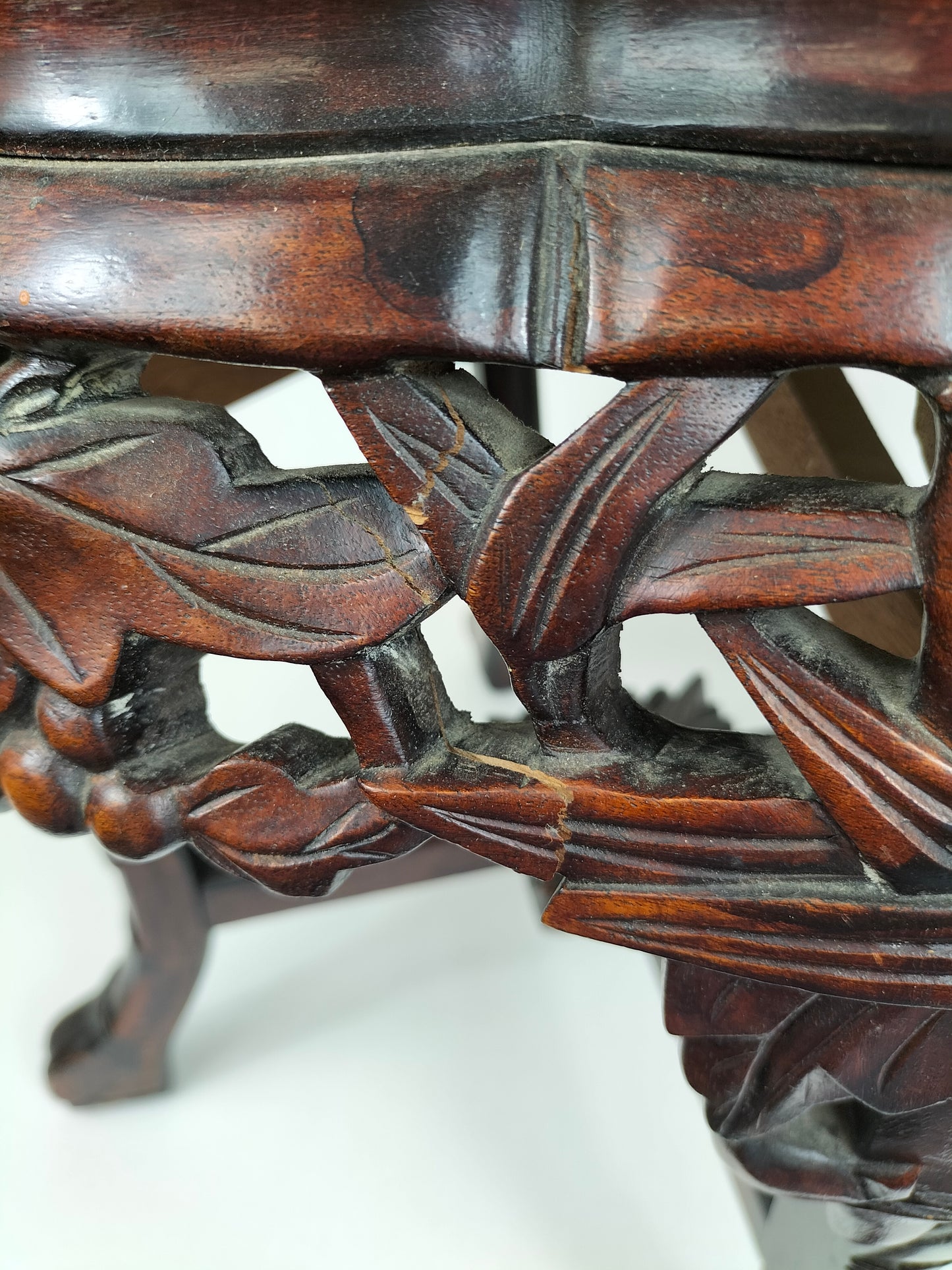 Chinese wooden side table inlaid with marble top // Mid 20th century