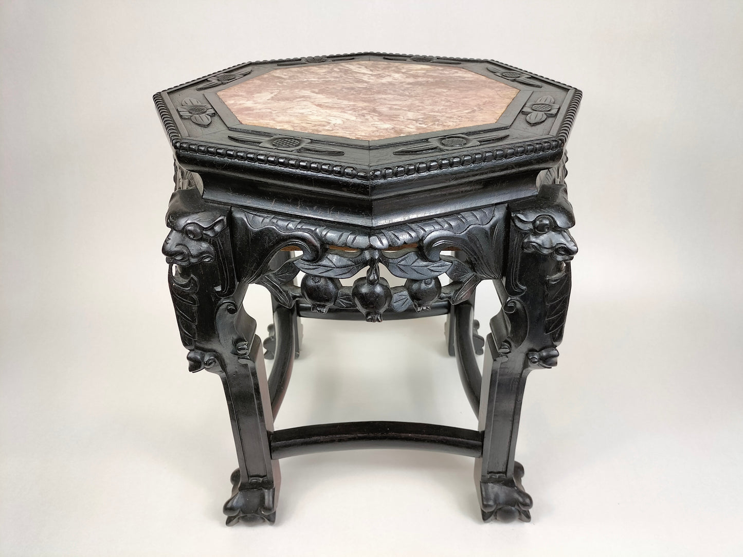 Antique Chinese wooden side table inlaid with marble top // Early 20th century