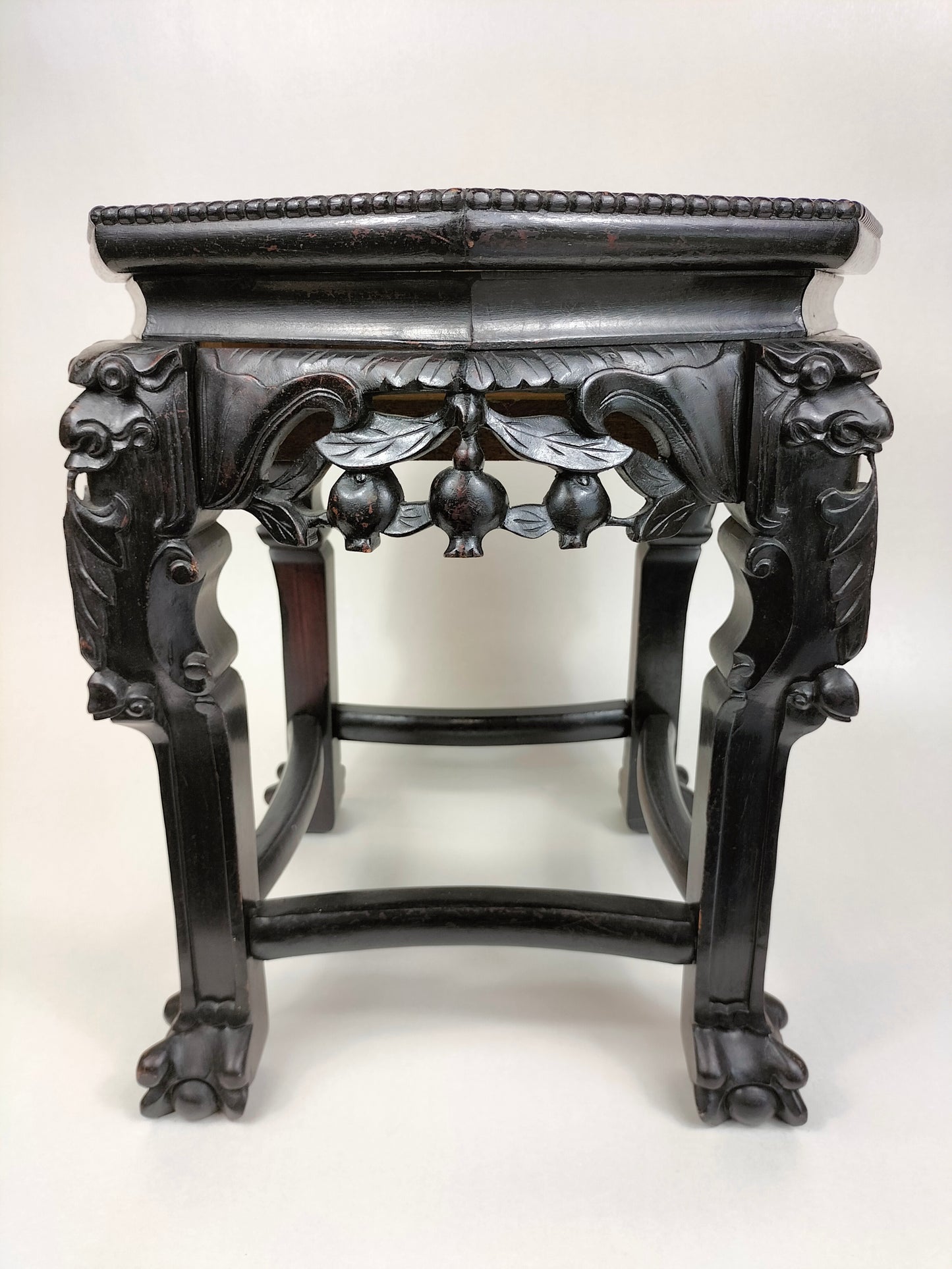 Antique Chinese wooden side table inlaid with marble top // Early 20th century