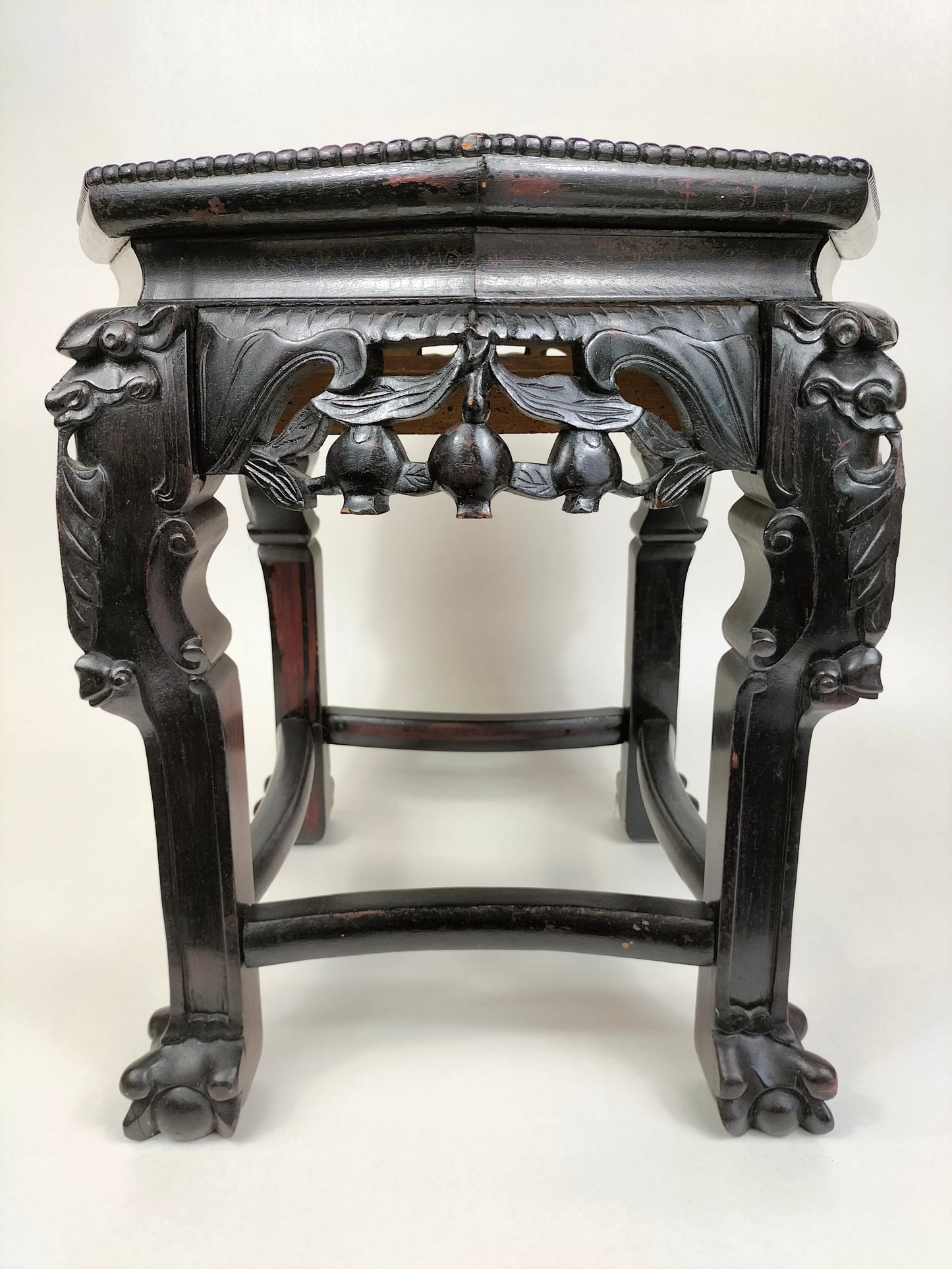 Antique Chinese wooden side table inlaid with marble top // Early 20th century