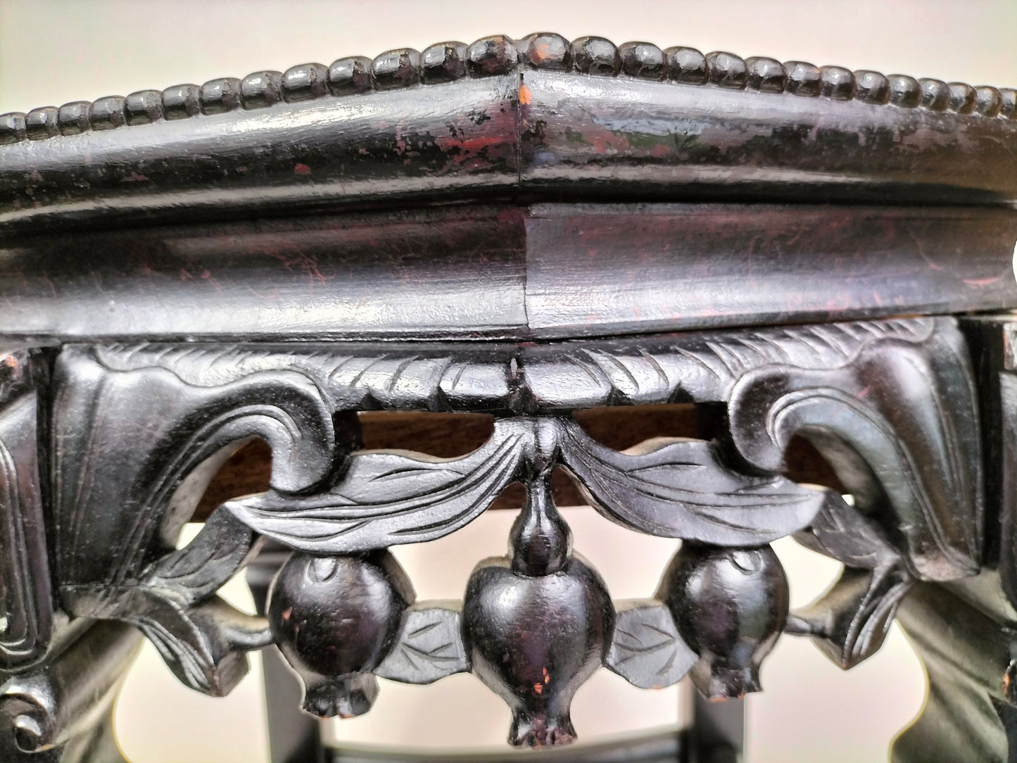 Antique Chinese wooden side table inlaid with marble top // Early 20th century