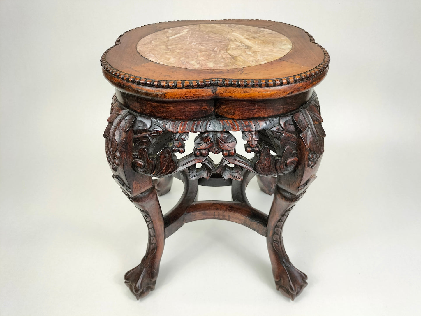 Antique Chinese wooden side table inlaid with marble top // Early 20th century