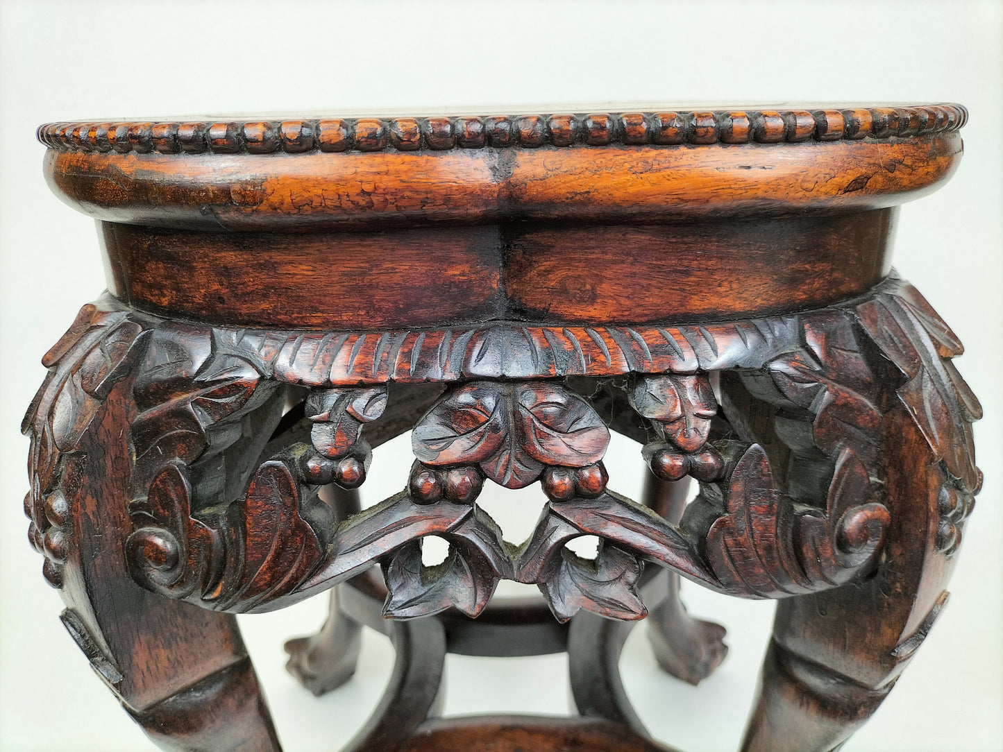 Antique Chinese wooden side table inlaid with marble top // Early 20th century