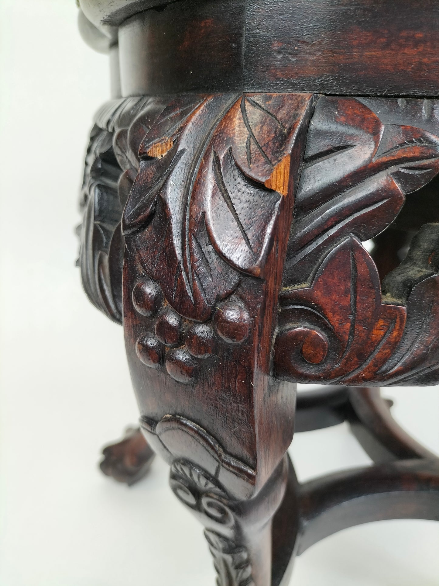 Antique Chinese wooden side table inlaid with marble top // Early 20th century