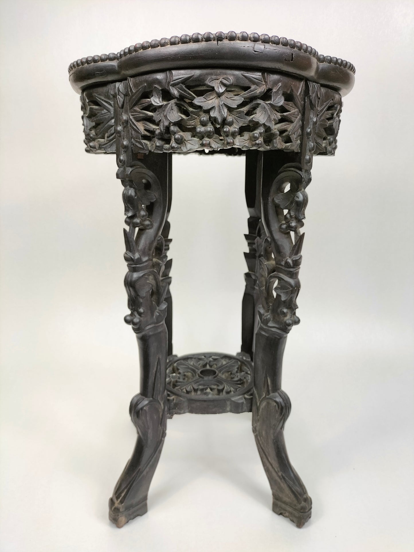 Antique Chinese side table inlaid with a marble top // Qing Dynasty - 19th century