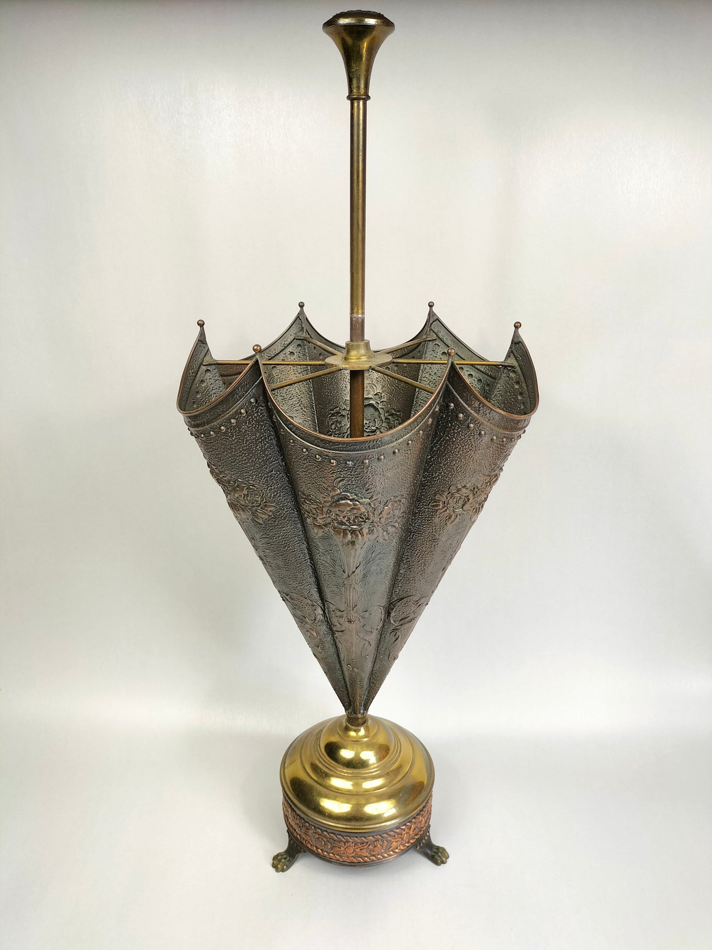 Vintage copper umbrella stand shaped as an opened umbrella // 1950s-1960s