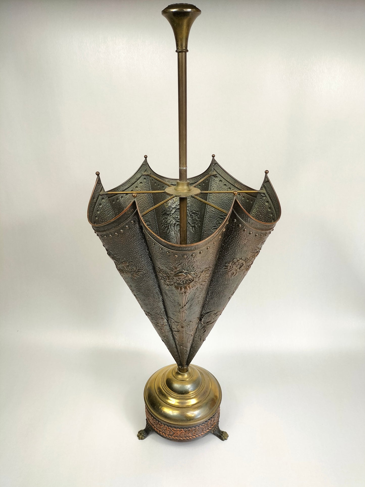 Vintage copper umbrella stand shaped as an opened umbrella // 1950s-1960s