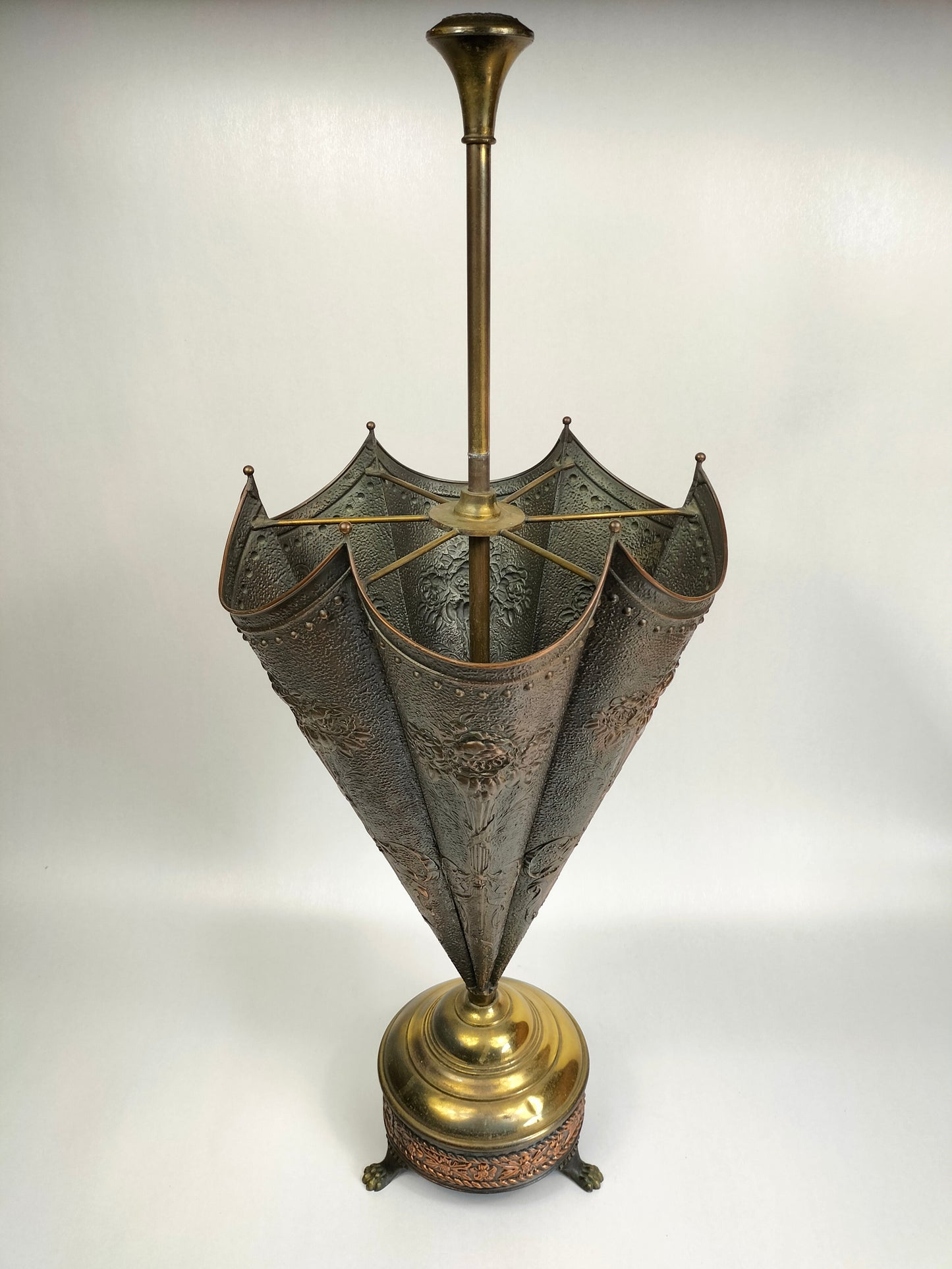 Vintage copper umbrella stand shaped as an opened umbrella // 1950s-1960s