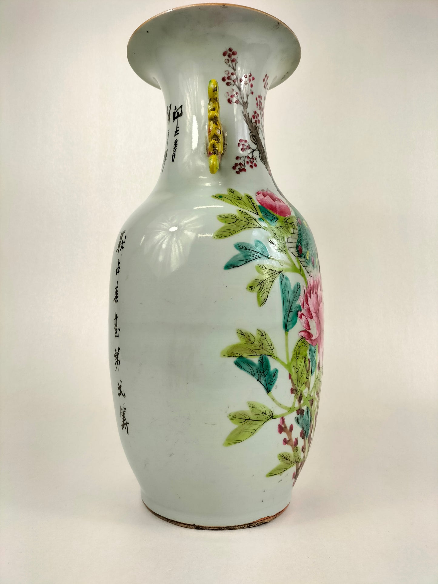 Antique Chinese qianjiang cai vase with peacock and flowers // Republic period (1912-1949)