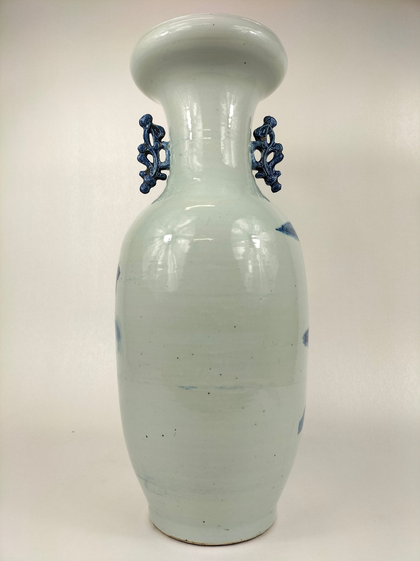 Grand vase chinois ancien à décor d'un paysage // Bleu et blanc - Dynastie Qing - 19ème siècle