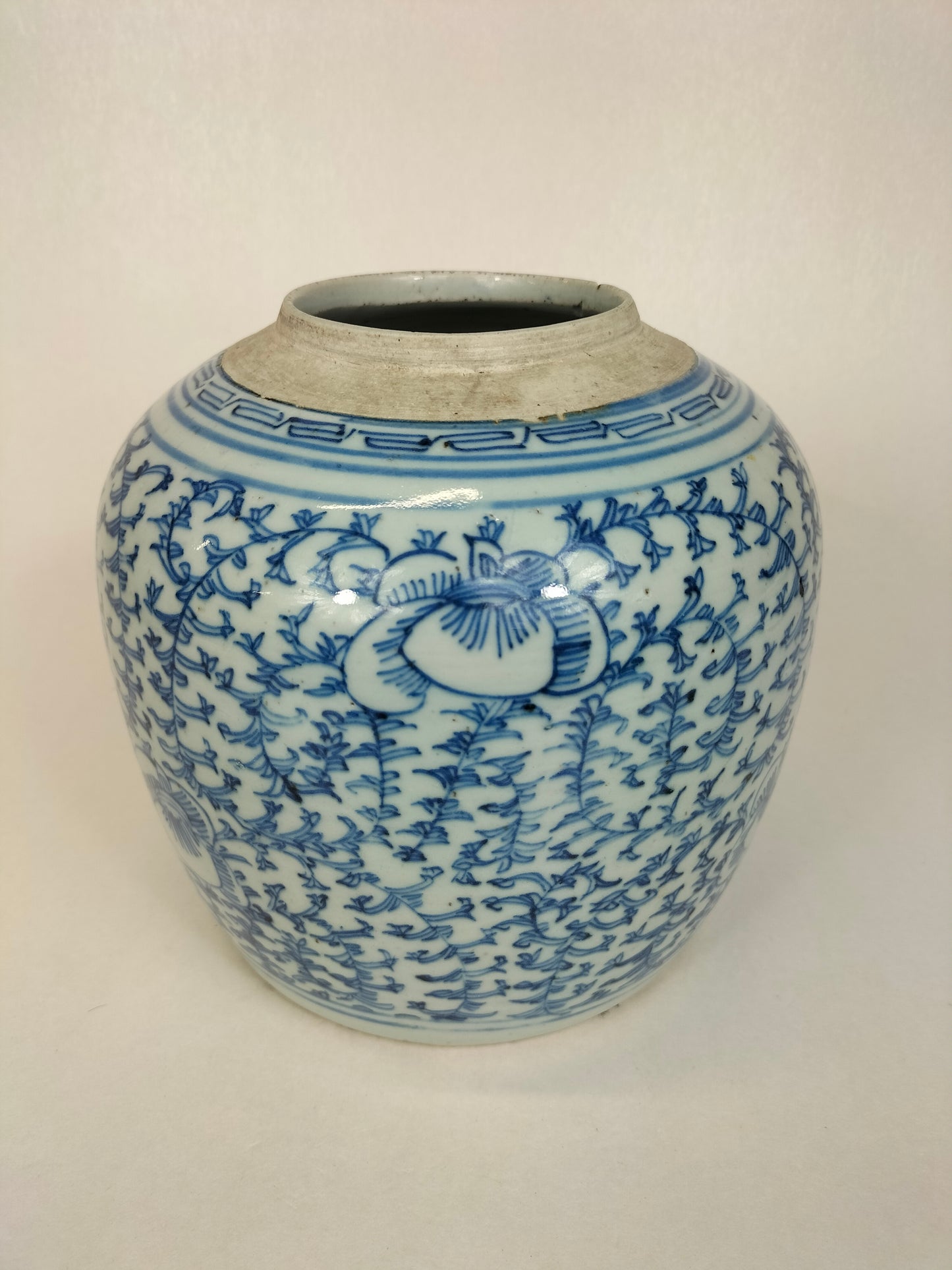 Antique Chinese ginger jar decorated with flowers // Qing Dynasty - 19th century