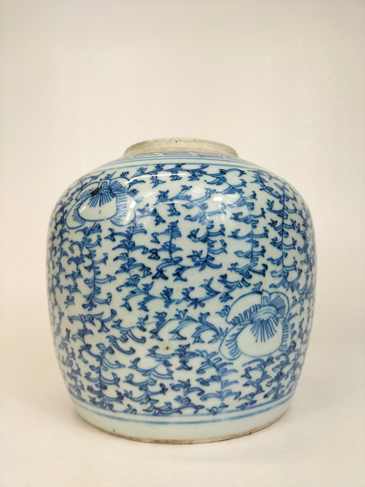 Antique Chinese ginger jar decorated with flowers // Qing Dynasty - 19th century