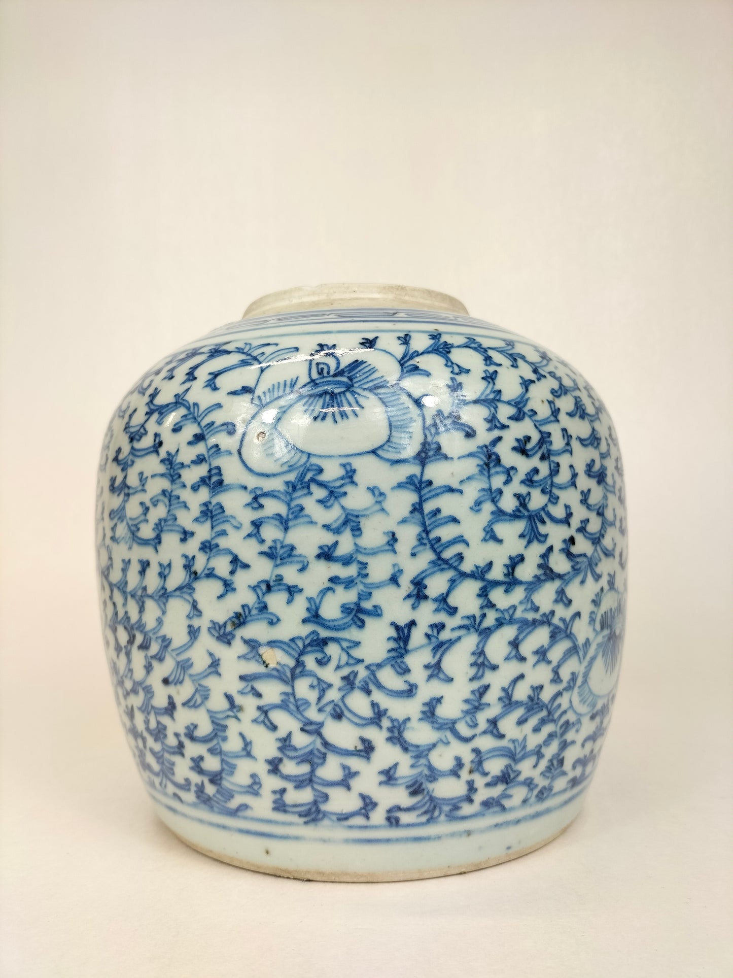 Antique Chinese ginger jar decorated with flowers // Qing Dynasty - 19th century