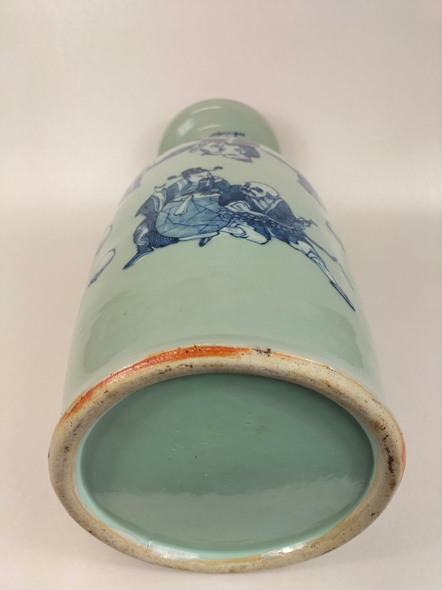 Large antique Chinese celadon vase decorated with sages // Qing Dynasty - 19th century