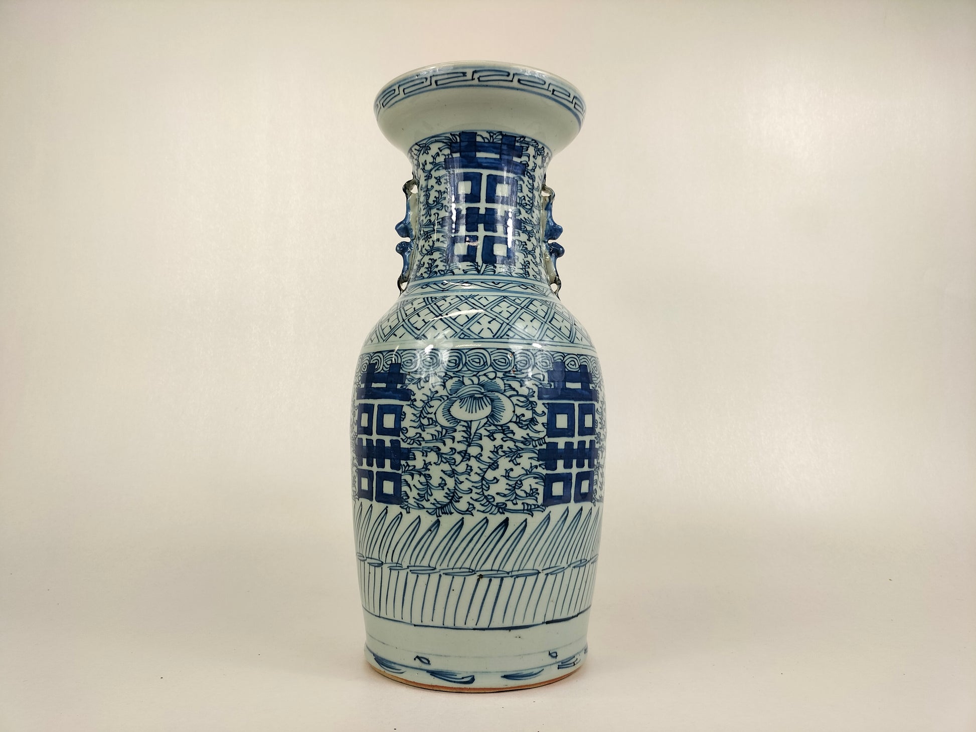 antique 19th century Chinese blue white double happiness vase