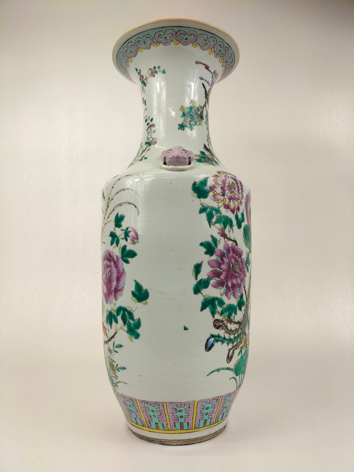 Grand vase chinois ancien en porcelaine famille rose à décor de phénix // Dynastie Qing - 19e siècle