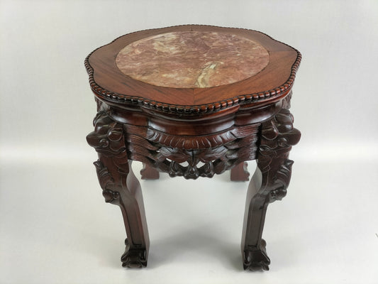 Chinese wooden side table inlaid with a marble top // Mid 20th century