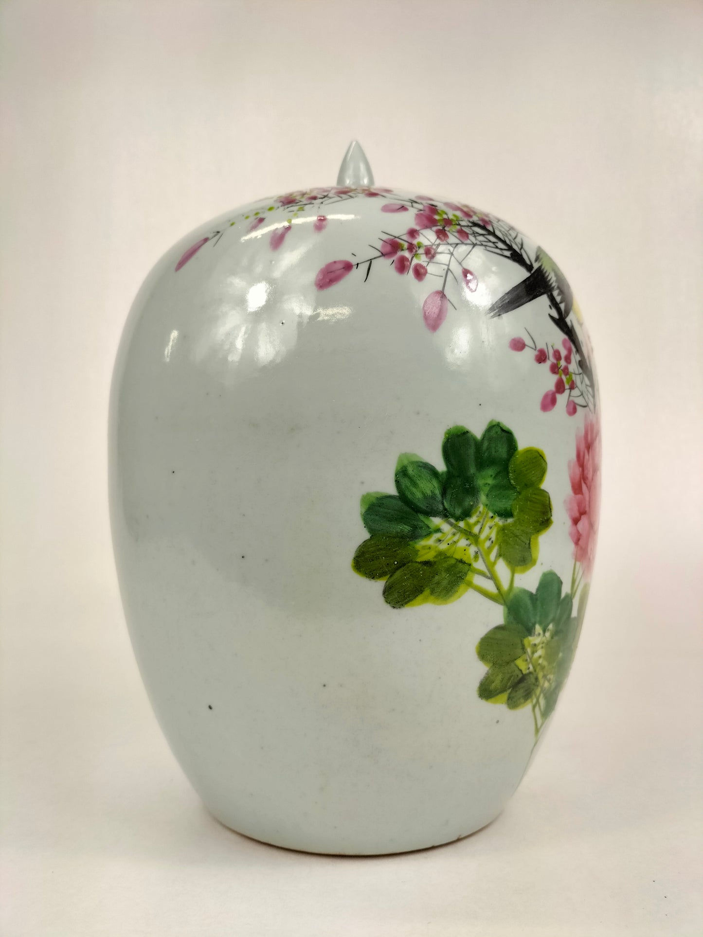 Ancien pot à gingembre chinois qianjiang cai décoré d'un oiseau et de fleurs // Période République (1912-1949)