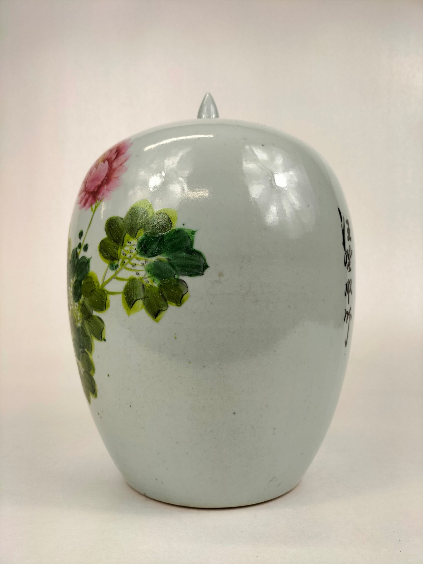 Ancien pot à gingembre chinois qianjiang cai décoré d'un oiseau et de fleurs // Période République (1912-1949)