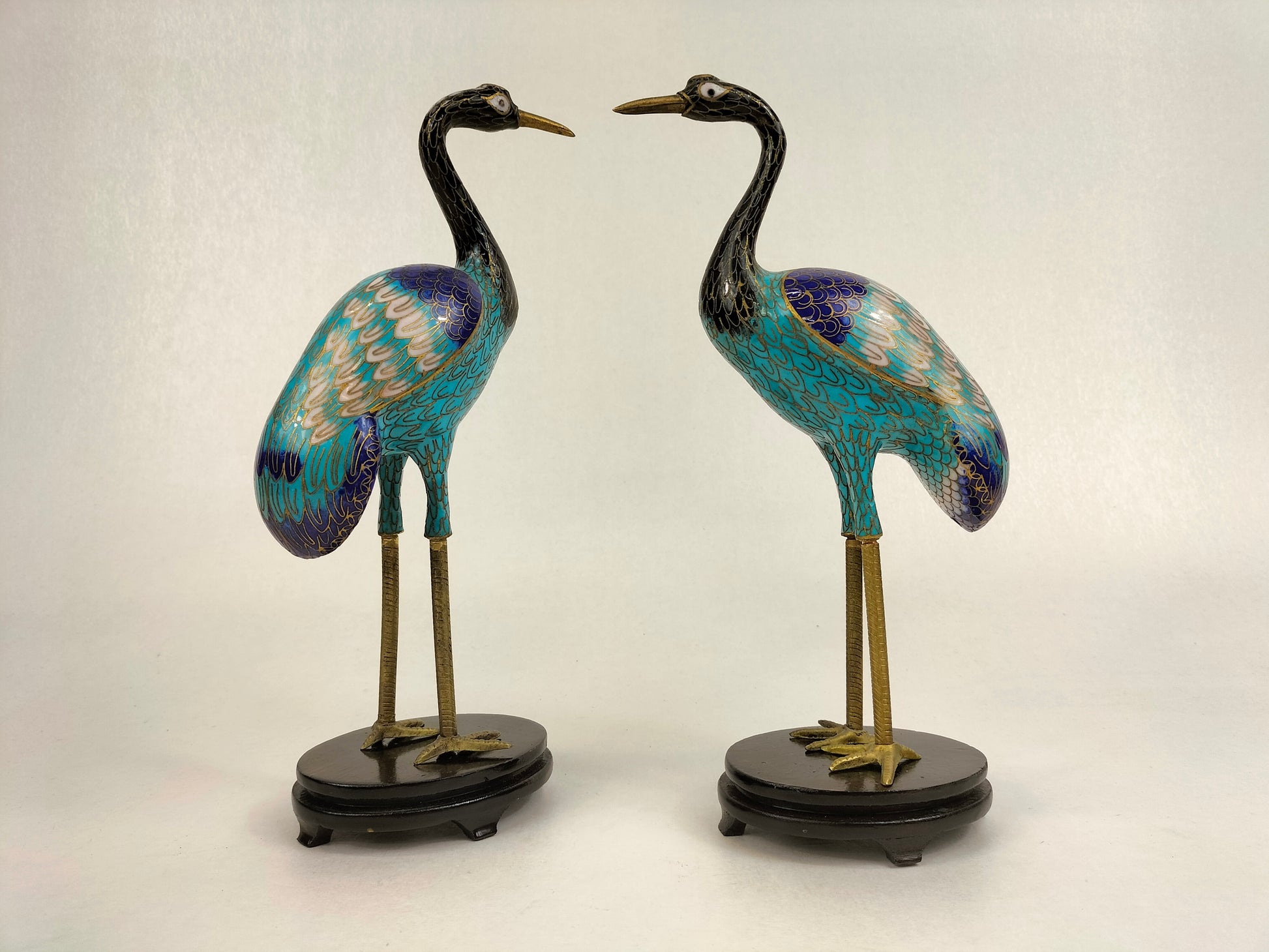 pair of Chinese cloisonne crane statues
