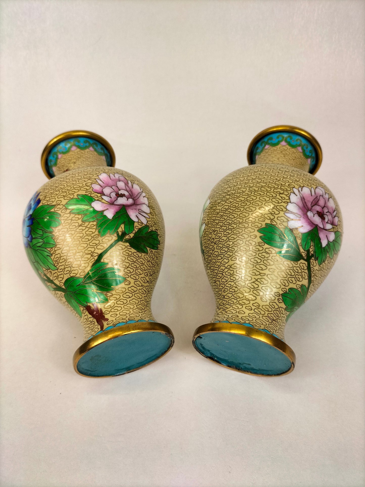 Cặp bình sứ cloisonné Trung Quốc trang trí hoa // Thế kỷ 20