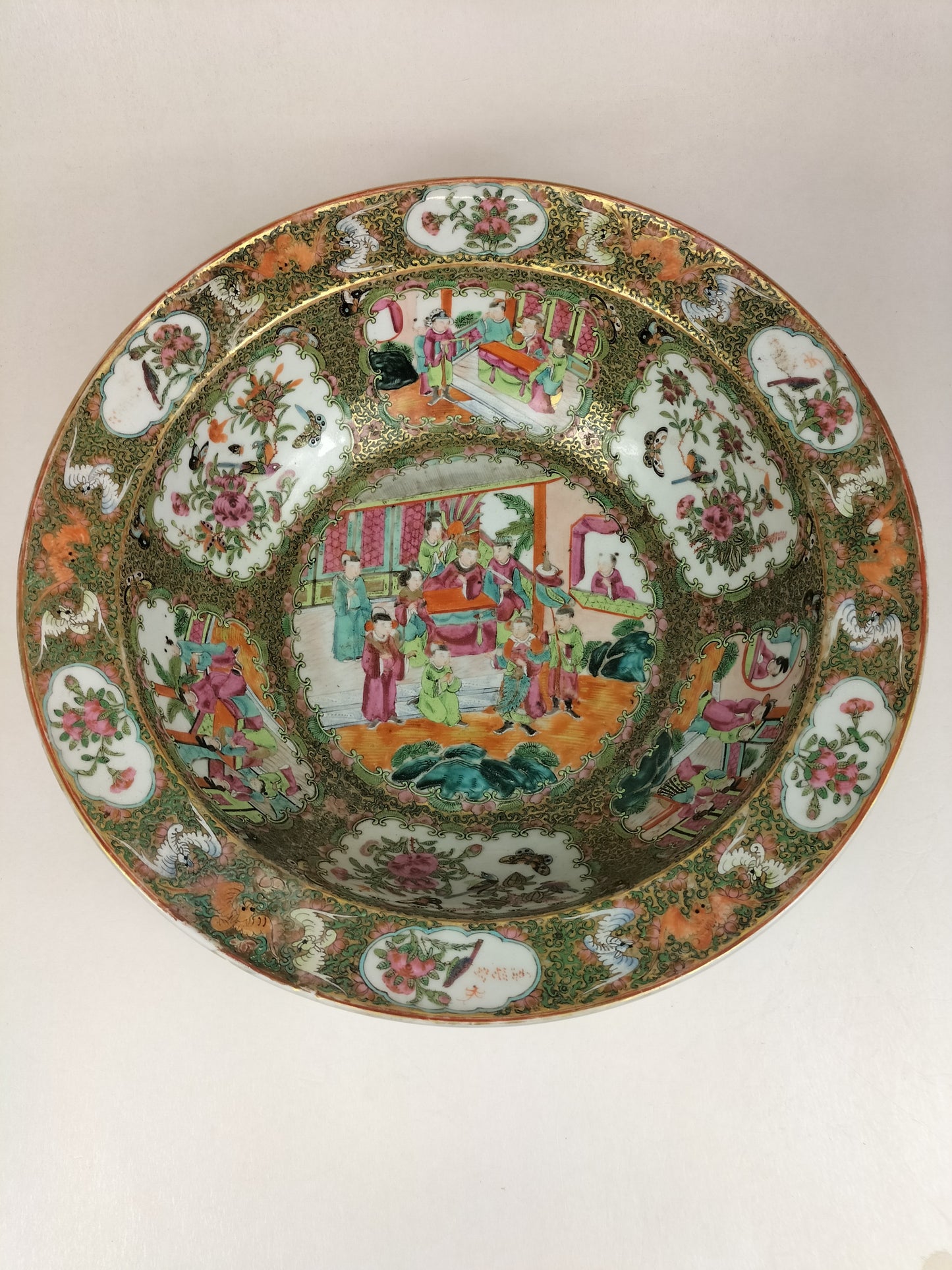 Grand bol médaillon rose canton chinois antique XL // Dynastie Qing - 19ème siècle