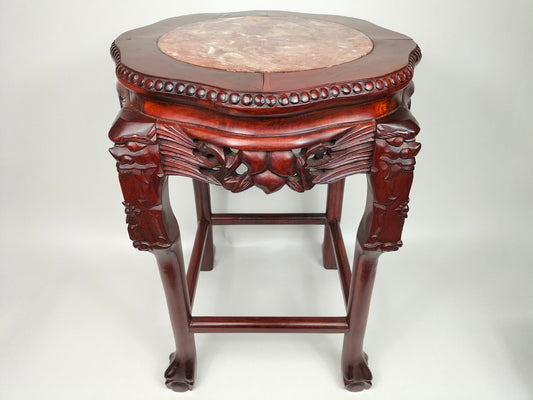 Meja sisi kayu Cina bertatahkan bahagian atas marmar // Rosewood - abad ke-20