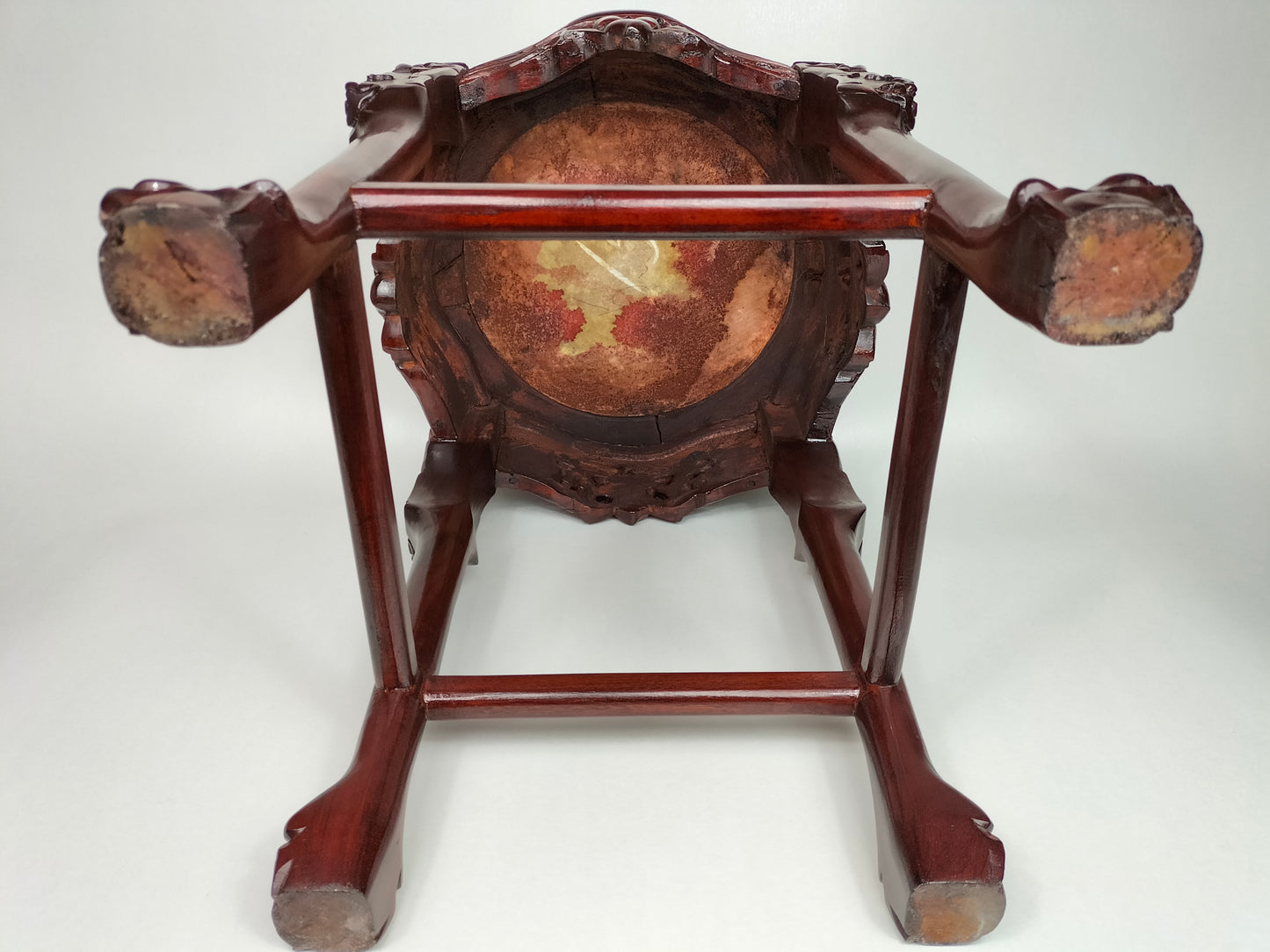 镶嵌大理石台面的中式木制边桌 // 红木 - 20 世纪