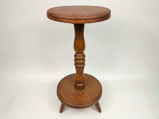 Vintage wooden plant stand with round legs // Belgium - mid 20th century