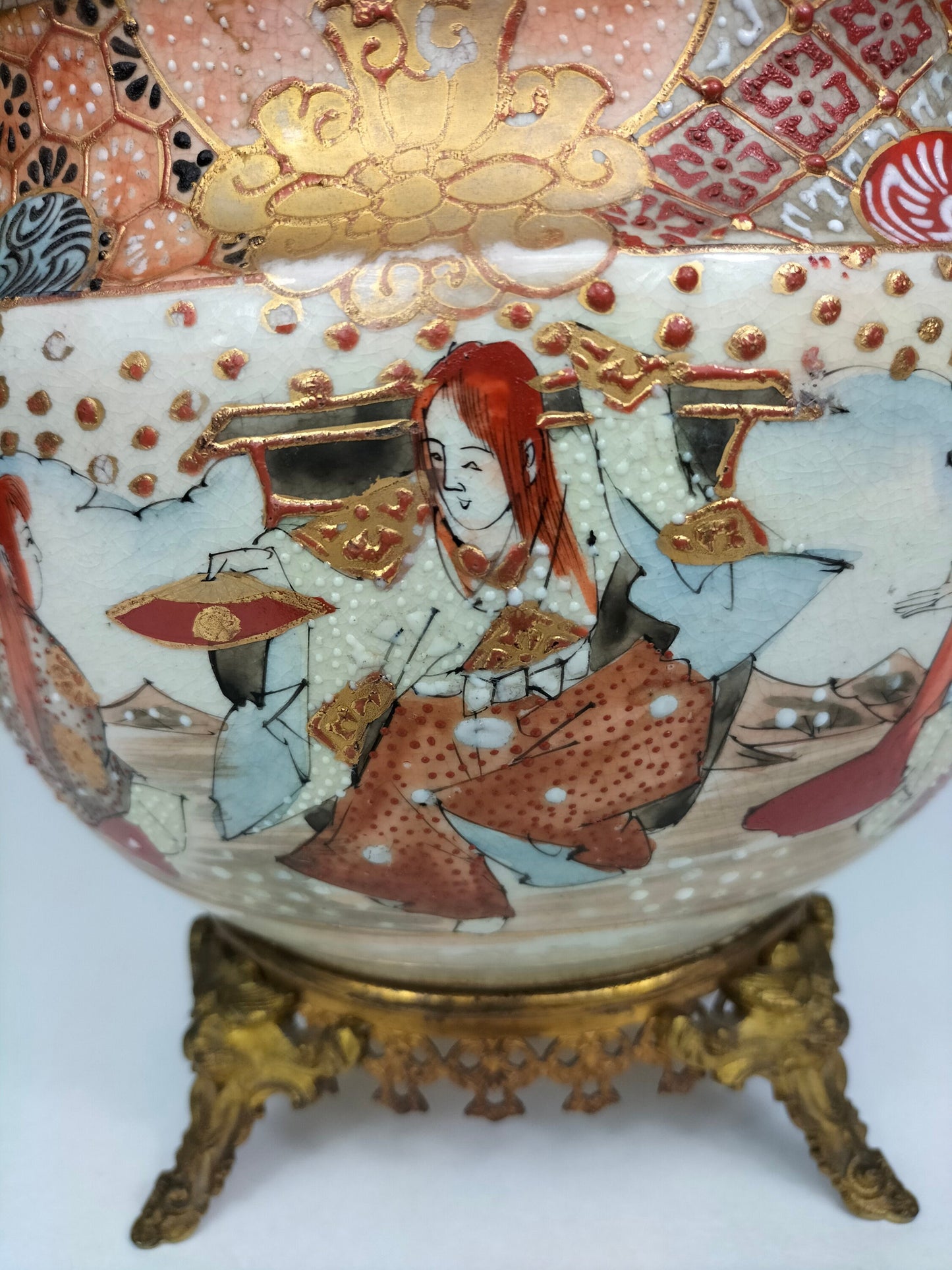 Antique Japanese satsuma vase mounted with gilded brass // Meijji Period - 19th century