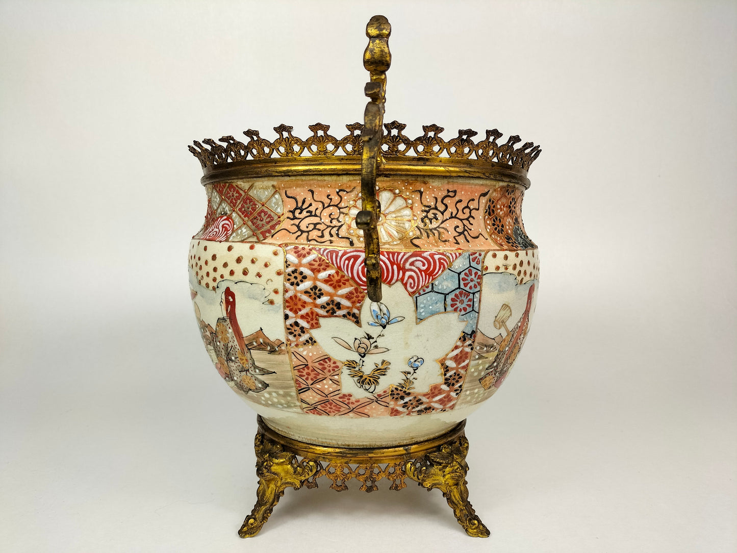 Ancien vase satsuma japonais monté en laiton doré // Epoque Meijji - 19ème siècle